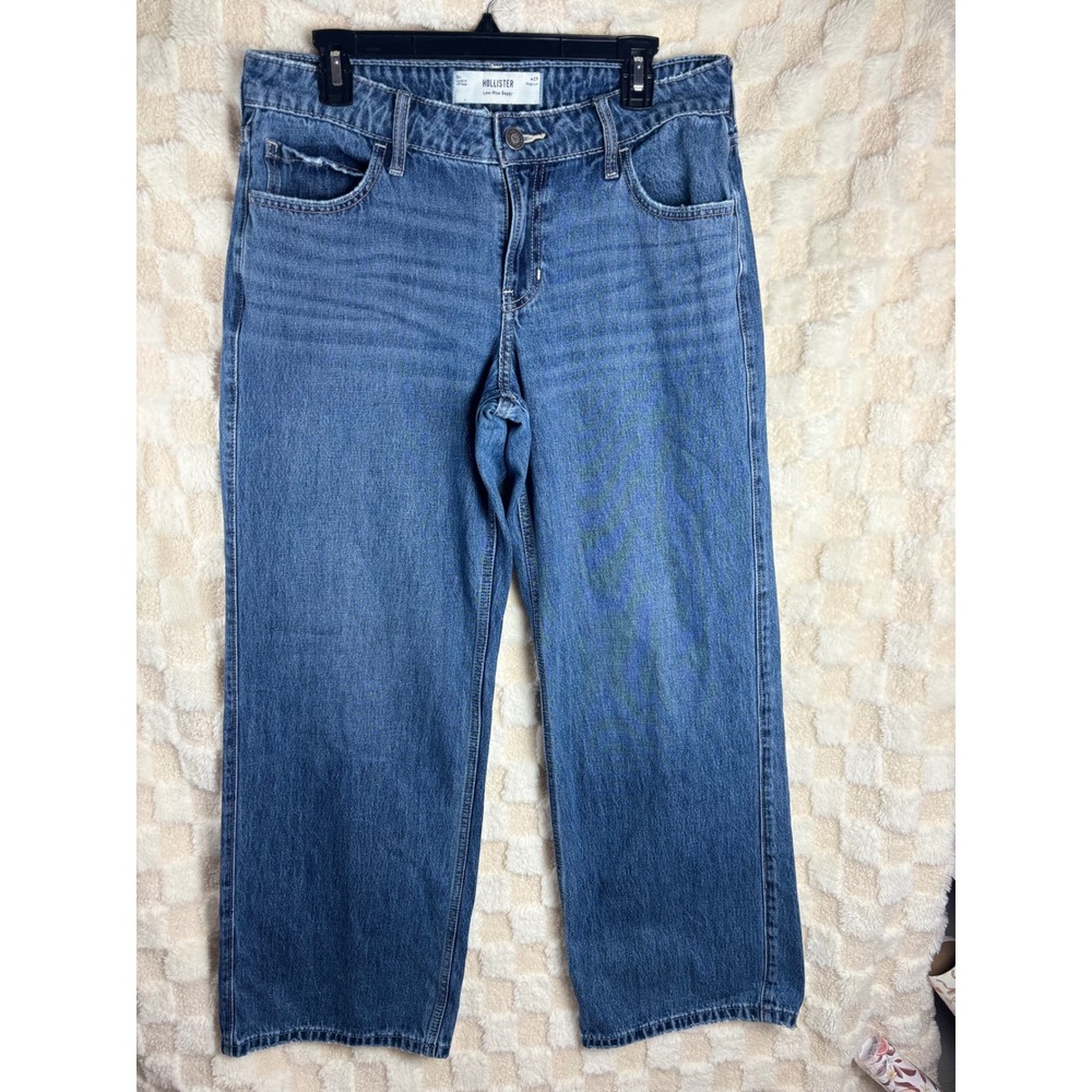 Hollister Low-Rise Baggy Jeans Womens 8R W29 Blue Medium Wash Wide Leg Cotton